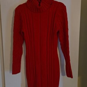 Red Ribbed Knit Sweater Dress